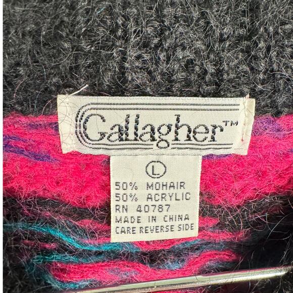 Gallagher Vintage Geometric 90s Mohair Crew Neck Knit Eclectic Sweater Sz Large - Picture 7 of 10